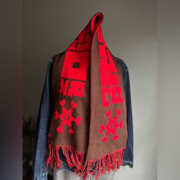 CARTOON NETWORK 2007 Double Woven Knit Reversible Scarf Brown Red Fringe - Picture 5 of 9